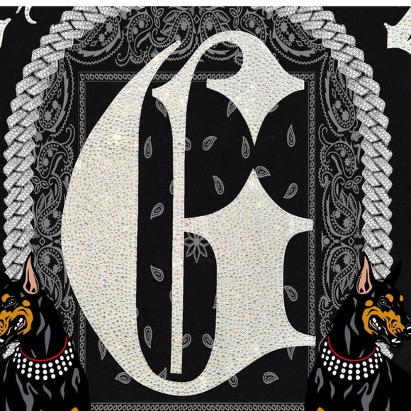 George V Black Designer Men’s Rhinestone Tee Shirt - Picture 2 of 3